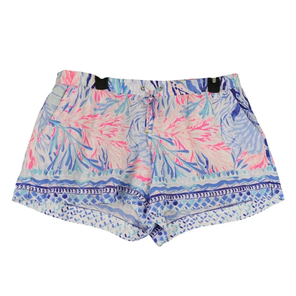 Lilly Pulitzer Callahan Coral Reef Print Pull On Shorts Women M Drawstring Beach